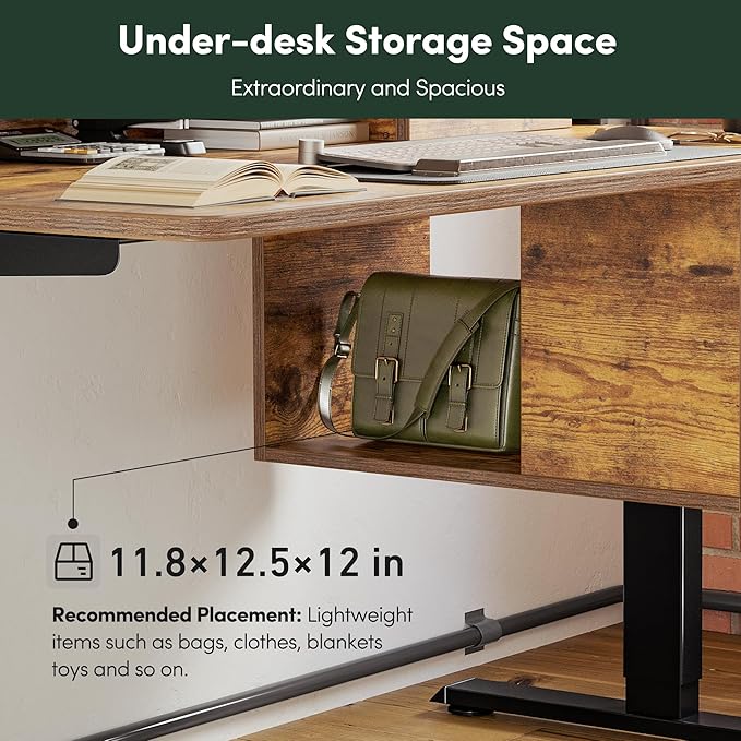 FEZIBO Standing Desk with Wood Drawers, 48" x 24" Electric Height Adjustable Table with Monitor Shelf, 3 Drawers and Open Storage, Computer Home Office Sit and Stand up Workstation, Rustic Brown