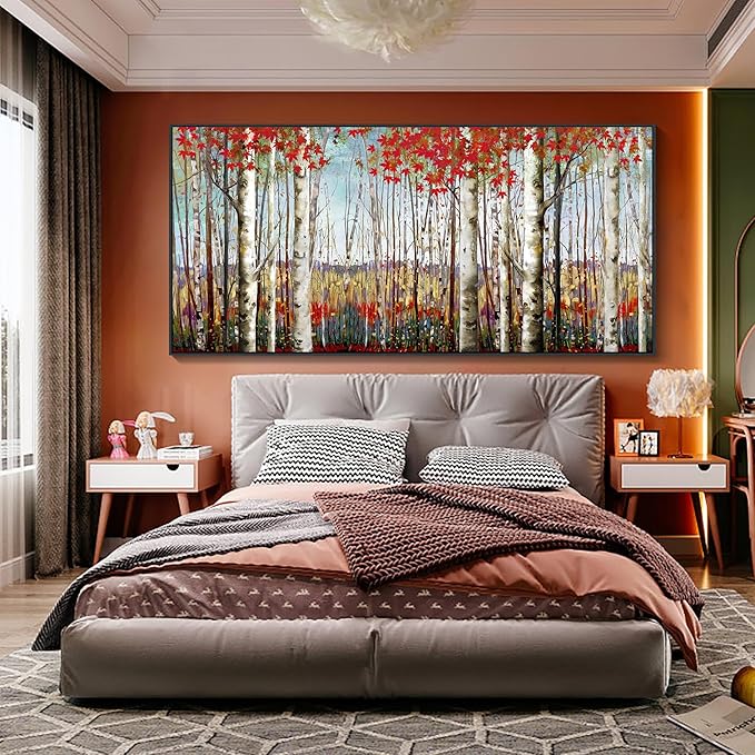 Large Canvas Wall Art - Framed Aspen Tree Oil Painting Style, Birch Tree Pictures for Living Room Wall Decor & Bedroom, 29x58 Modern Nature Artwork for Walls