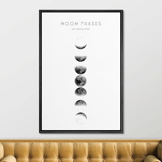 SIGNFORD Framed Canvas Print Wall Art Phases of The Moon with Typography Abstract Wilderness Illustrations Modern Art Contemporary Scenic for Living Room, Bedroom, Office - 16"x24" Black