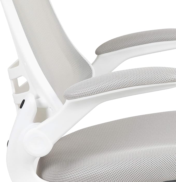 Flash Furniture Kelista Mid-Back Swivel Office Chair with Adjustable Lumbar Support and Seat Height, Ergonomic Mesh Desk Chair with Flip-Up Armrests, Gray/White