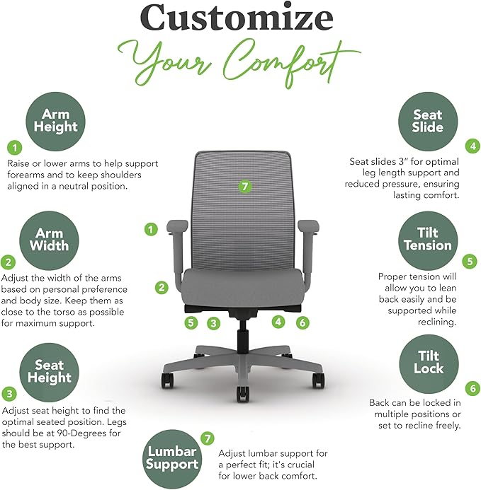 HON Ignition 2.0 Low Back Task Chair, Advanced Synchro-Tilt Control, Office Chair with Lumbar Support, Height and Width Adjustable Arms, Titanium Frame, Frost