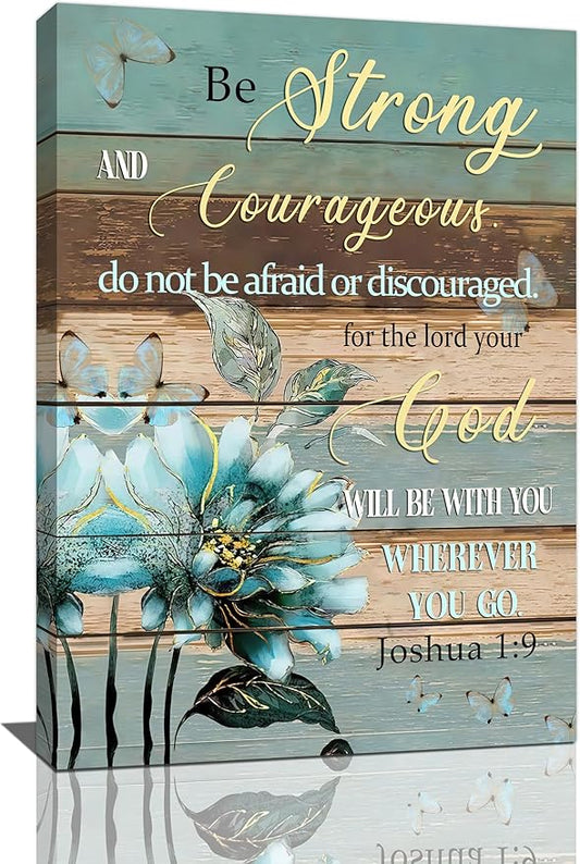 yerretin Christian Wall Art Bible Verse Floral Pictures Wall Decor Religious Scripture Teal Flower Canvas Painting Home Decoration Artwork for Bathroom Bedroom Living Room Office Framed 16"x24"