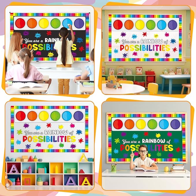 Art Painting Bulletin Board Set You are a Rainbow of Possibilities Classroom Decorations Colorful Motivational Writable Paint Cutouts Classroom Decorations for Back to School Chalkboard Wall Decor