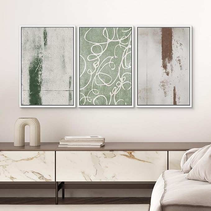 SIGNWIN Framed Canvas Print Wall Art Set Industrial Pastel Paint Strokes Abstract Geometric Illustrations Minimalism Modern Art Decorative Boho for Living Room, Bedroom, Office - 16"x24"x3 White