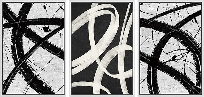 SIGNWIN Framed Canvas Print Wall Art Set Geometric Duotone Ring Landscape Graffiti & Street Art Abstract Illustrations Modern Art Decorative Nordic for Living Room, Bedroom, Office - 24"x36"x3 White