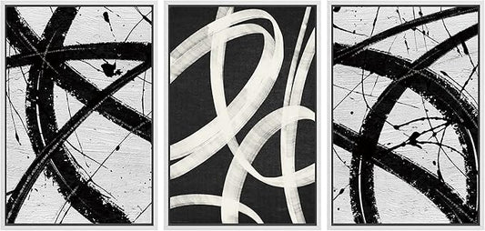 SIGNWIN Framed Canvas Print Wall Art Set Geometric Duotone Ring Landscape Graffiti & Street Art Abstract Illustrations Modern Art Decorative Nordic for Living Room, Bedroom, Office - 24"x36"x3 White