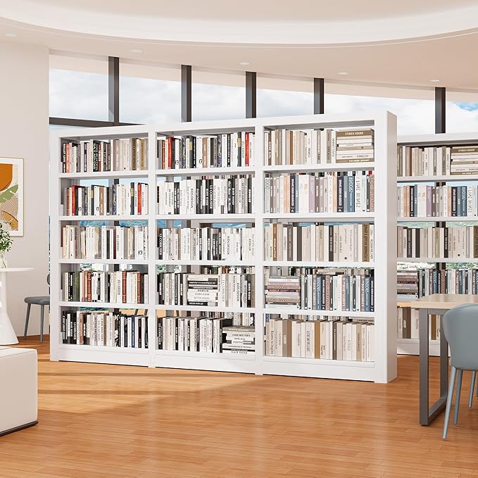 Bookshelf,5-Tier Industrial Bookshelf, White Bookcases and Bookshelves,Tall Bookshelf Storage Organizer,Freestanding Bookshelf for Living Room, Bedroom,Home Office,Metal Bookshelf (White, Bookshelf-3)