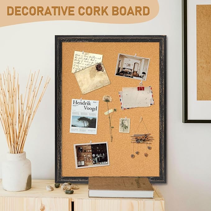 DOLLAR BOSS Large Cork Board for Wall - 48 X 36 Inches, Rustic Wooden Frame Large Bulletin Board, Decorative Hanging Pin Board for Office & Home Decor, Black