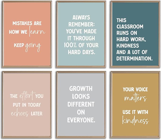 Set of 6 Inspirational Classroom Wall Art Modern Classroom School Pictures Wall Decor Motivational Canvas Poster Prints for Teens Adults Living Room Office College Decor, Unframed, 12x 16 Inch