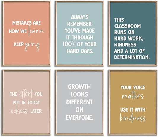 Set of 6 Inspirational Classroom Wall Art Modern Classroom School Pictures Wall Decor Motivational Canvas Poster Prints for Teens Adults Living Room Office College Decor, Unframed, 12x 16 Inch