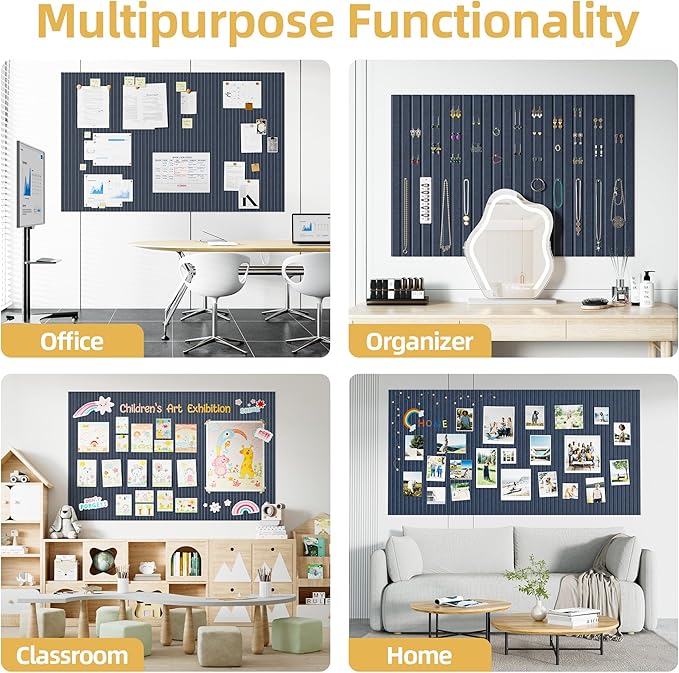 Large Cork Board for Wall 48" x 60" Blue Bulletin Board with Safe Removable Adhesive Squares for Pictures Photos, Alternative CorkBoard Felt Pin Boards Tiles for Office Classroom Wall Decor - 20 Pack