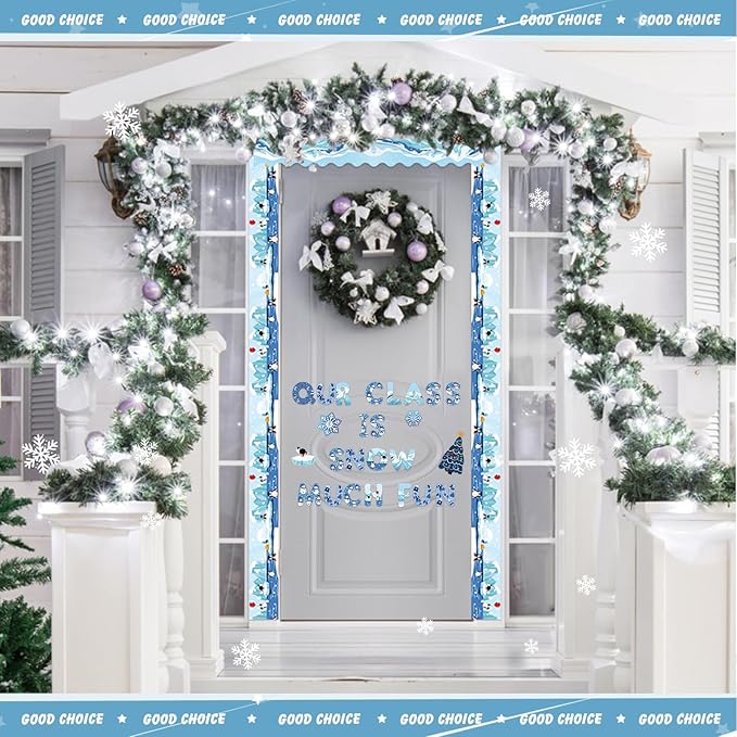 Kosiz Winter Bulletin Board Decoration Set 118 ft Scalloped Bulletin Board Borders Snowflake Classroom Poster Border Trim with 257 Pcs Letter Number Symbol Cutout for School Winter Decor