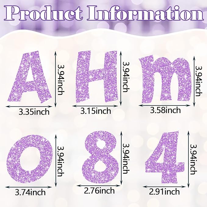 Colarr 216 Pcs Glitter Bulletin Board Letters for Classroom Number Alphabet Punctuation Symbol Cutout 4'' Die-Cut Poster Letter with Adhesive Dot School Party Holiday Decor Display(Violet)