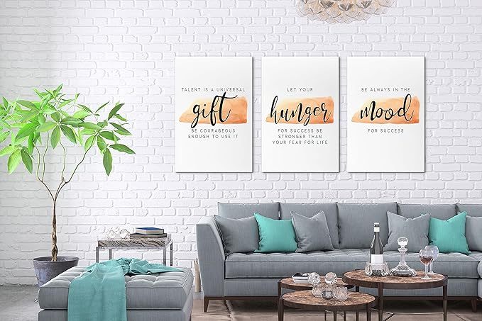 SHMAO Office Canvas Wall Art Motivational Wall Decor, 3 Piece Modern Gift Hunger Mood Print Pictures for Office Wall Decor Women Inspirational Framed Artwork Home Office Decor 20”x30”x3 Panels