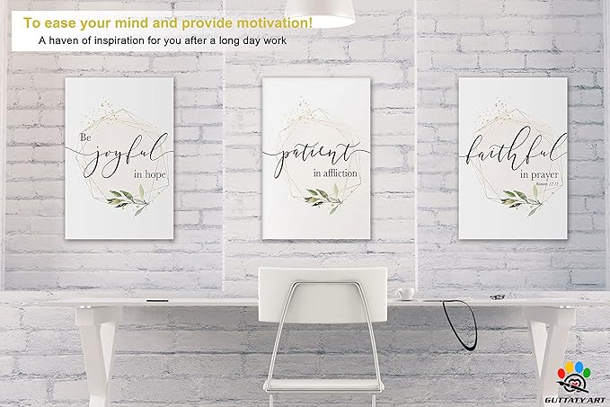 Office Wall Art - 3 Panel Motivational Quotes Art for Home Office, Entrepreneur Words Poster Frame for Company Wall Decor - 12'x18'x3Pcs