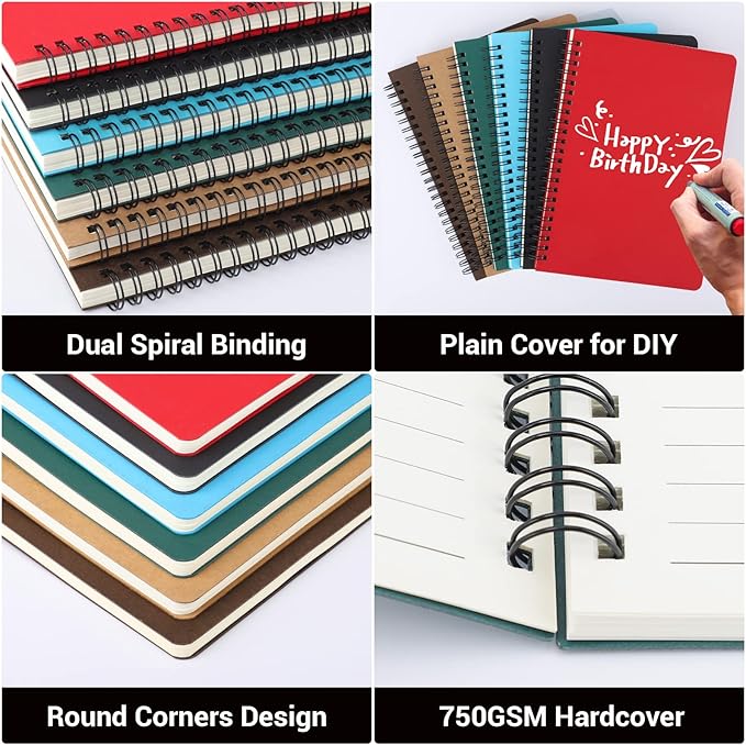 EUSOAR Spiral Journal Lined, A5 12 Pack 5.5" x 8.3" 120 Pages Lined Travel Writing Notebooks Journal, Memo Notepad Sketchbook, Students College Office Business Subject Diary Ruled Spiral Book Journal