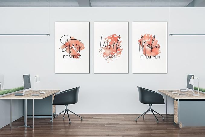 SHMAO Red Office Canvas Wall Art Motivational Wall Decor, 3 Piece Stay Work Make Print Pictures for Office Wall Decor Women Inspirational Framed Artwork Home Office Decor 24”x36”x3 Panels