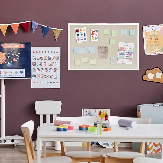 Cork Board with Linen White 2Pack,Bulletin Board 36"x24" Hanging Corkboards for Office Home School Message Board or Vision Board Decoration.