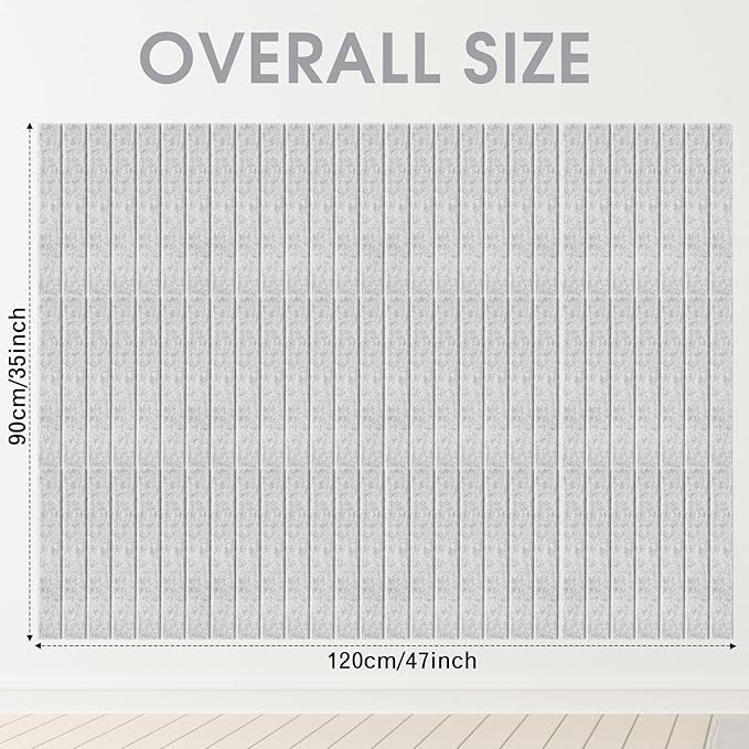 Honoson 12 Pack 47" x 35" Large Cork Board Alternative Felt Bulletin Board Wall Tiles with Safe Square Adhesive Large Roll Cork Tiles for Walls Organize Home Office Classroom Pin Panels(Marble Gray)