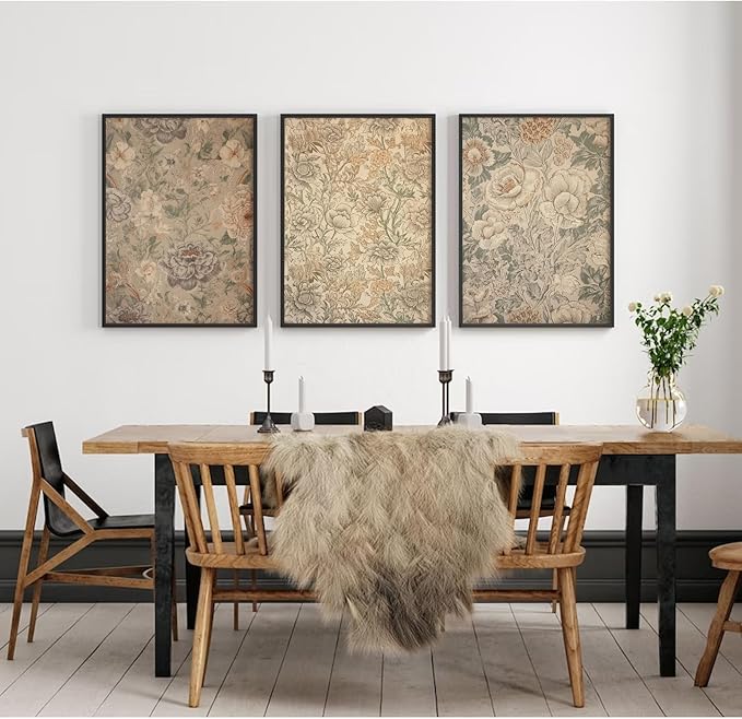 Vintage Flower Wall Art Decor Beige Floral Canvas Wall Art Botanical Rustic Pictures Prints Farmhouse Antique Painting Vintage Flower Poster for Living Room Bedroom 16x24 Inch Unframed Set of 3