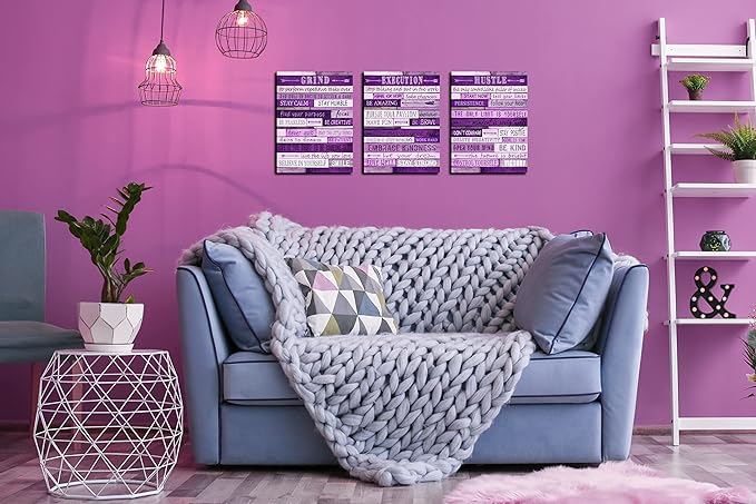 Purple Pictures Wall-Decor - Inspirational Canvas Wall Art For Office - Motivational Gifts For Women Ready To Hang Size 12" x 16" x 3 Pieces
