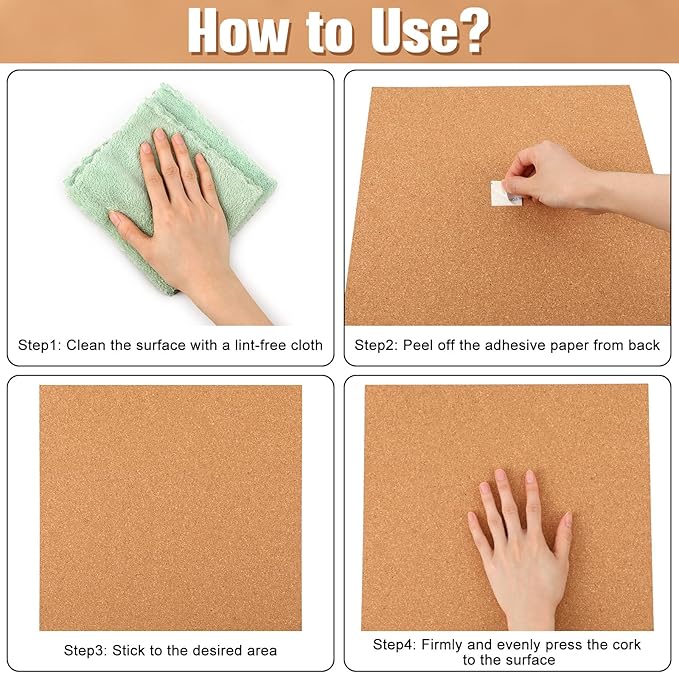 Crtiin 24 Pcs Square Cork Board Tiles 12"x12" 1/4" Thick Bulletin Boards Natural Cork Sheets with Self Adhesive Backing Brown Corkboards for Wall School Office Home DIY Supplies