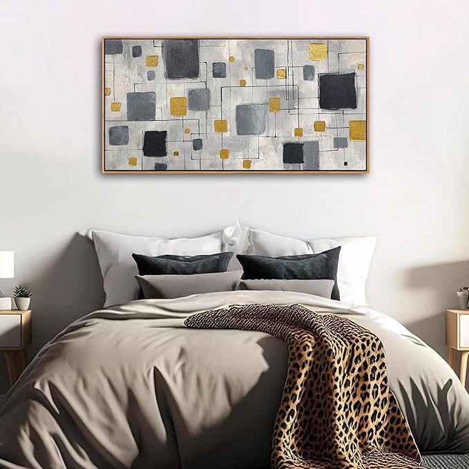 KLAKLA Modern Abstract Wall Art Poster - Black Gold Gray Neutral Decor for Living Room, Bedroom & Office, Unframed, Minimalist Abstract Design 40x20 Inches