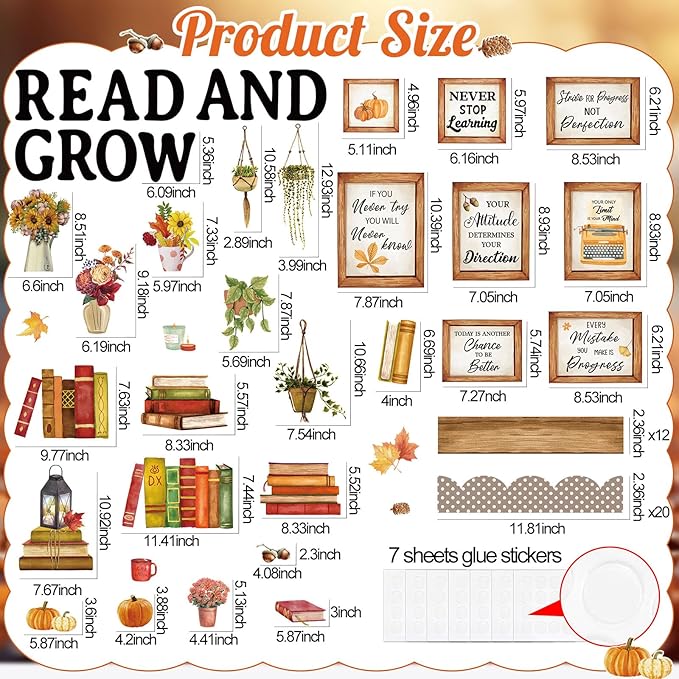 Qilery Bookshelf Bulletin Board Set Read and Grow Motivational Classroom Decor Reading Library Bulletin Board Set Inspirational Cutout for Back to School Classroom Decoration