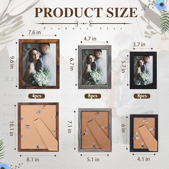 Namalu 20 Pcs Gallery Wall Frames Set Rustic Picture Frames Collage Assorted Photo Wall Decor Pack for Hanging or Tabletop Display Multi Sizes with 8 x 10, 5 x 7, 4 x 6 (Classic Color)