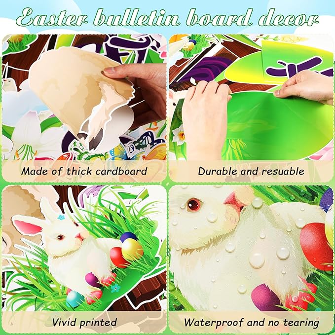 Funrous Easter Classroom Decorations Easter Christian Bulletin Board Set Religious Bunny Cross Cutouts for Spring School Sunday Home Church Wall Door(Christian)