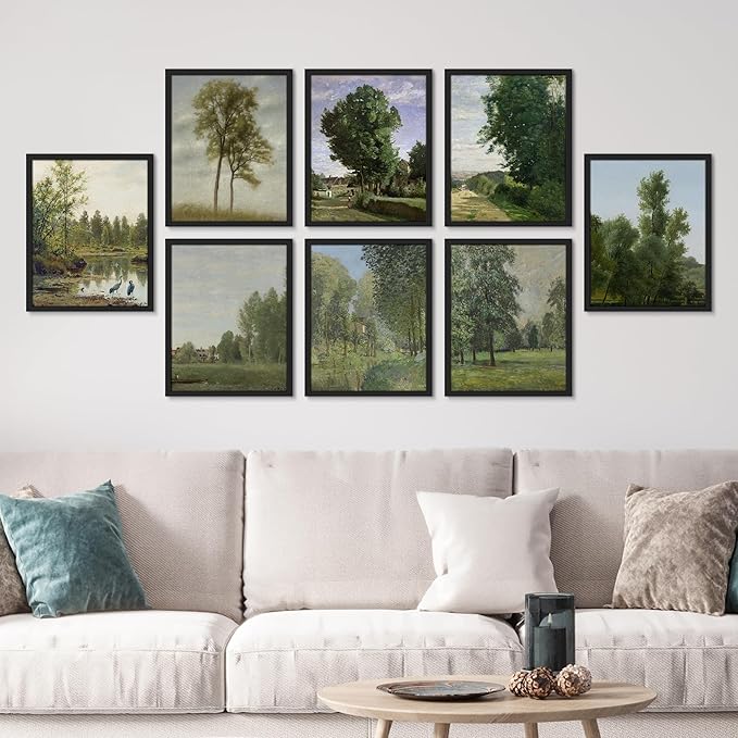SIGNWIN Framed Poster Bathroom Decor 11"x14"x 8 Black, Wall Art Room Decor Multicolor for Living Room, Bedroom, Office Rustic Green Forest Tree Landscapes Classic Vintage Illustrations Bohemian