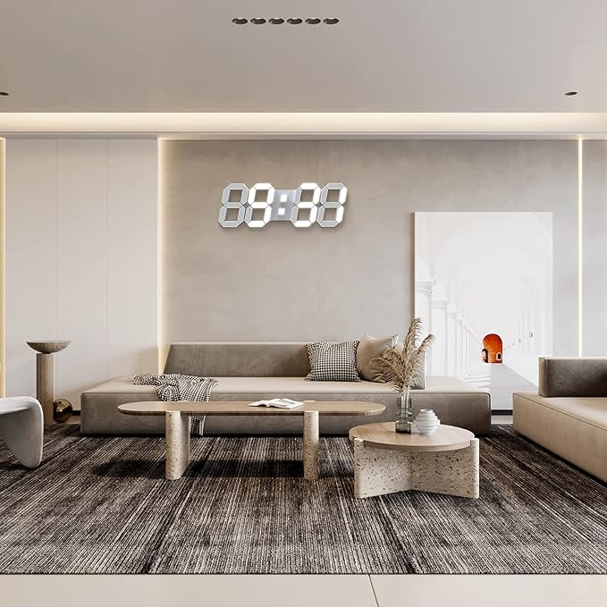 EDUP HOME 15" 3D LED Digital Wall Clock, Large Decor Wall Clock, 12/24H, Time/Date/Temperature Display, Adjust Brightness, Easy Read Time,for Office/Living Room/Meeting Room/Kitchen