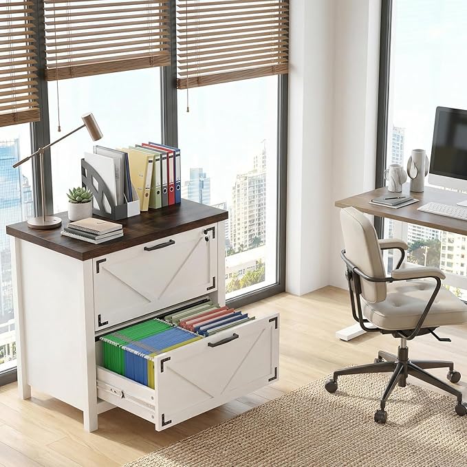 2 Drawers Lateral File Cabinet for Home Office,Farmhouse Wood File Storage Cabinets for Letter/Legal/A4 Size Hanging Files, White