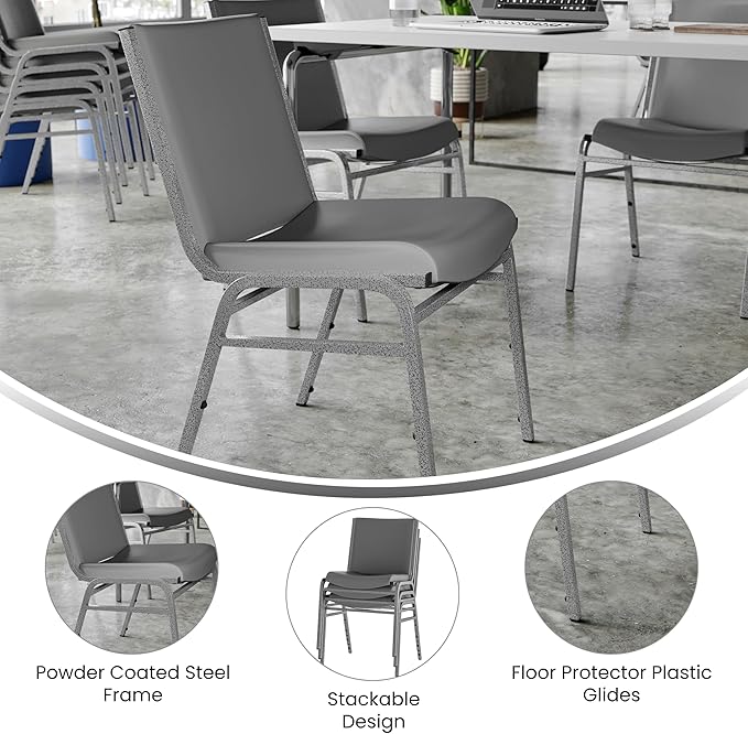 Flash Furniture 4 Pack Hercules Heavy-Duty Vinyl Lobby Chairs with Ganging Brackets and Cushioned Seats, Stacking Chairs for Waiting Rooms/Offices, Gray