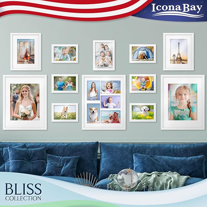 Icona Bay - 11x17 White Picture Frame Fits 10x16 Photos with Mat to 9x14 Image - Modern Style Engineered Wood Poster Frame - Wall Mount Only - Bliss Collection
