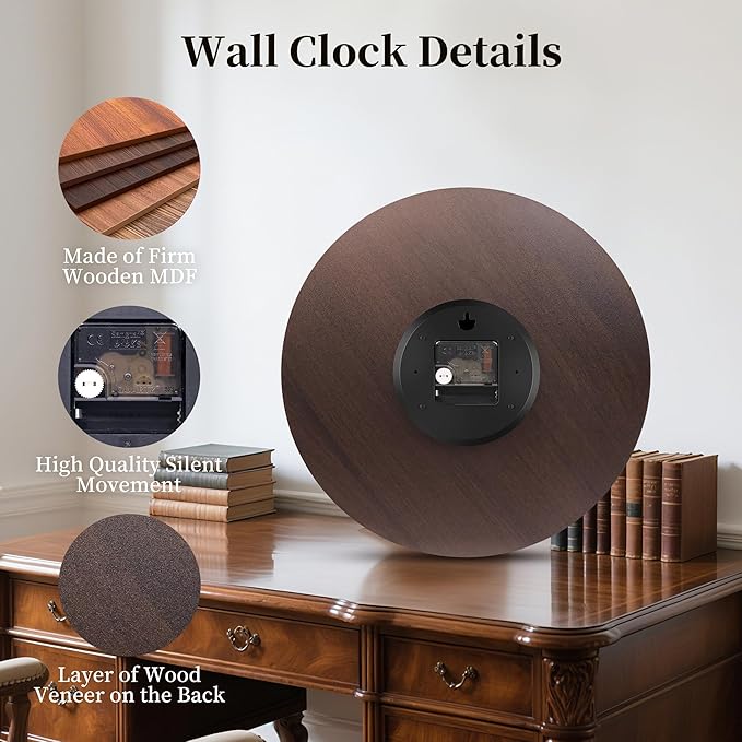 14 Inch Wooden Wall Clock Globe World Map Retro Vintage Rustic Wall Clocks Silent Non Ticking Clock Decorative for Kitchen Farmhouse Hotel