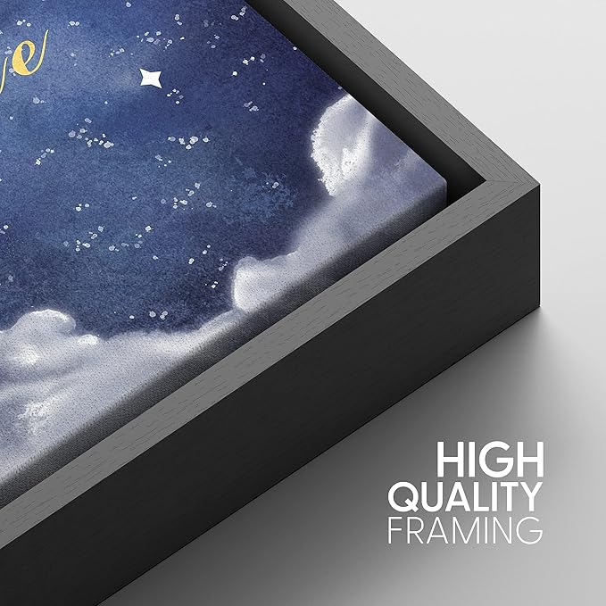 IDEA4WALL Framed Canvas Print Wall Art Peace Watercolor Galaxy with Silver Moon Astronomy & Space Sky Illustrations Modern Art Glam Colorful Ultra for Living Room, Bedroom, Office - 24"x36" BLACK