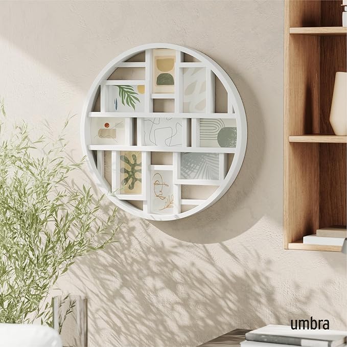 Umbra Luna Collage Picture Frame Holds Nine 4x6 Photos, Large 22-Inch Diameter, White