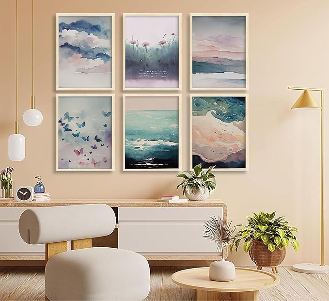 6 Mental Health Canvas Wall Art Watercolor Abstract Inhale Exhale poster Decor Therapist Psychologist Office inspirational Printed Artwork For Calm Corner Yoga Room Counseling Room Scene Decoration