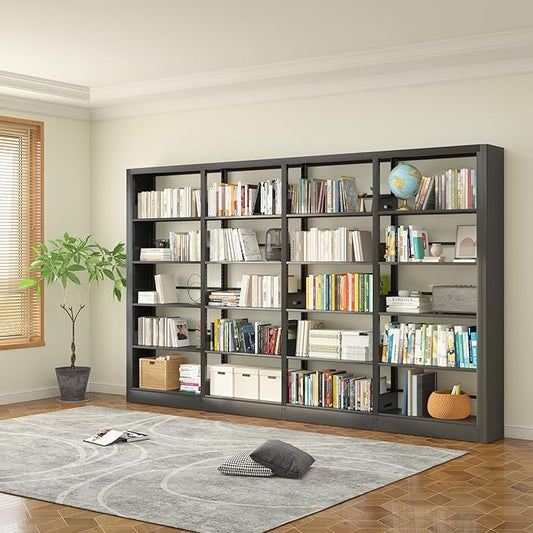5-Tier Industrial Bookshelf, White Bookcases and Bookshelves,Tall Metal Book Shelf Storage Organizer,Freestanding Bookshelf for Living Room,Home Office (Black, Shelf-4)