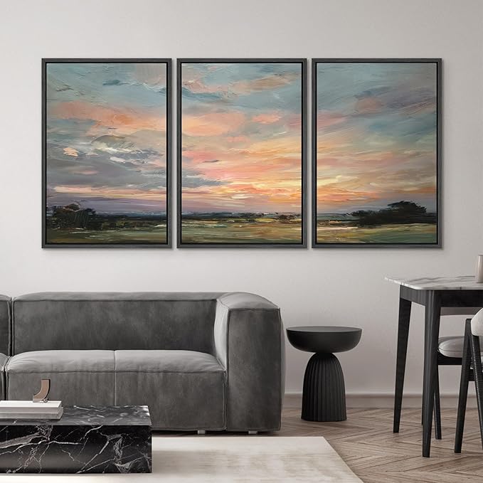 SIGNWIN Framed Canvas Print Wall Art Set Sunset Horizon Sky Landscape Photography Modern Art Landscape Relax/Calm for Living Room, Bedroom, Office - 24"x36"x3 BLACK