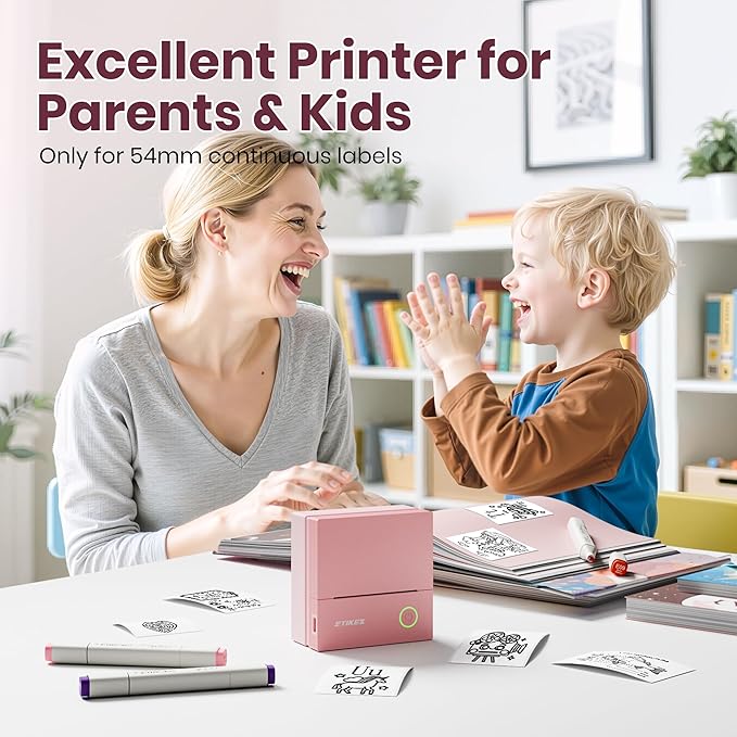 Sticker Printer, PM290C Portable Mini Printer, Inkless Bluetooth Sticker Maker with 3 Rolls Paper, Impresora Portátil for Notes, Journal, DIY, Gift, Print Pod for School/Office/Home, Pink