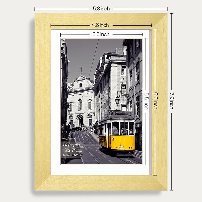 eletecpro 5x7 Picture Frames Set of 10, Gold Picture Frame Collage Wall Decor Displays 4x6 Photo With Mat or 5x7 without Mat, Home Decor Gallery Frame for Table Top or Wall Mounting, Gold