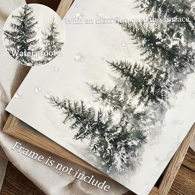 uniro Christmas Wall Art Prints, Vintage Christmas Decor, Rustic Winter Pine Forest Christmas Trees Canvas Art Prints Poster Painting, Farmhouse Christmas Forest Landscape Winter Art Picture Aesthetic for Bedroom Bathroom Living Room Office Decor (8" x...