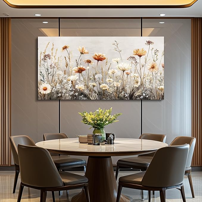 QIYILEXWART Canvas Wall Art For Living Room Wall Decor For Bedroom Office Wall Decoration Neutral Wildflower Landscape Painting Farmhouse Pictures Artwork Room Aesthetic Home Decor 20x40 In