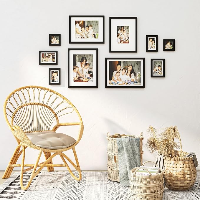 Egofine Picture Frame Set 10 Pack, Picture Frames Collage Wall Decor with Two 12x16,Two 11x14,Two 5x7,Two 4x6,Two 4x4 for Wall and Tabletop, Made of Solid Wood, Covered by Plexiglass, Black