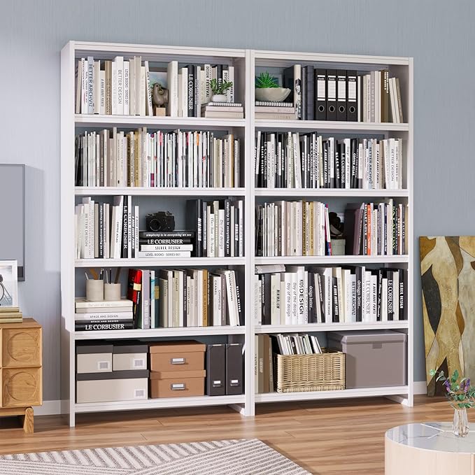 Bookshelf, White Bookshelf with 5 Storage Shelves, Large Metal Bookshelves, 69" Tall Bookcase for Living Room, Library, Office, Bedroom, Including Book Stopper,Simple Assembly