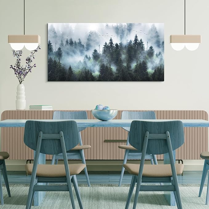 Wapluam Large Canvas Wall Art for Living Room, Office, Bedroom - Foggy Forest Landscape - Framed Canvas Prints - Modern Wall Painting - 30"X60"