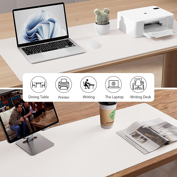 Aothia Leather Desk Pad Protector, Mouse Pad, Office Desk Mat, Non-Slip PU Leather Desk Blotter, Laptop Desk Pad, Waterproof Desk Writing Pad for Office and Home (Off-White,31.5" x 15.7")