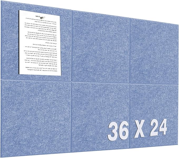 Light Blue Bulletin Board 36" x 24", Cute Cork Boards for Walls, 6 Pack 12" x 12" Felt Tiles with 30 Colored Pushpins, Christmas Decorations Board for Office, School, Bedroom